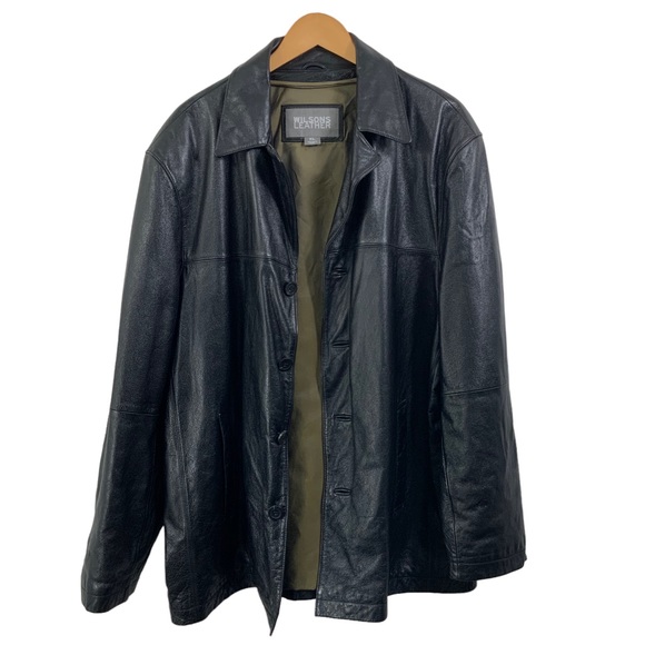 WILSONS LEATHER Nice Heavy Weight Leather Jacket Button Down XL Black Lined - Picture 2 of 12